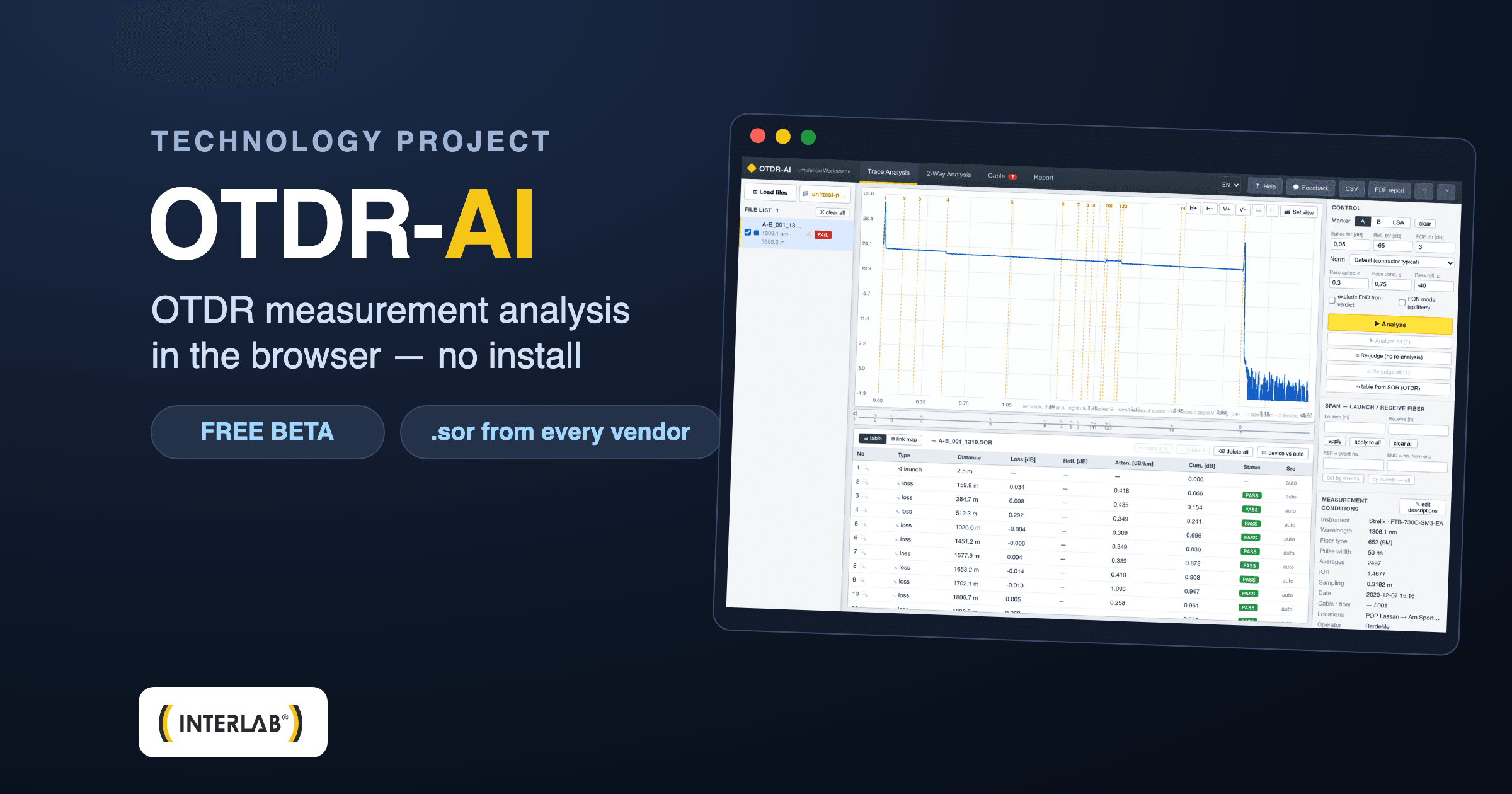 OTDR-AI — browser-based OTDR trace analysis (free beta)