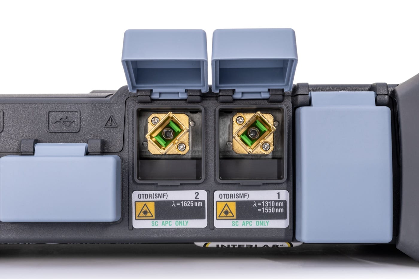 SC APC OTDR ports for 1310, 1550 and 1625 nm on the Yokogawa AQ1210E